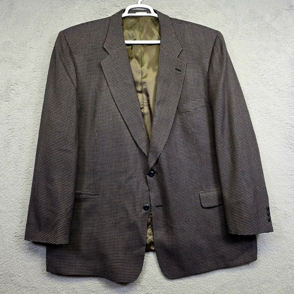 Ferraci Blazer‎ Mens 54T Blue Brown Wool Silk Houndstooth Suit Jacket Sport Coat